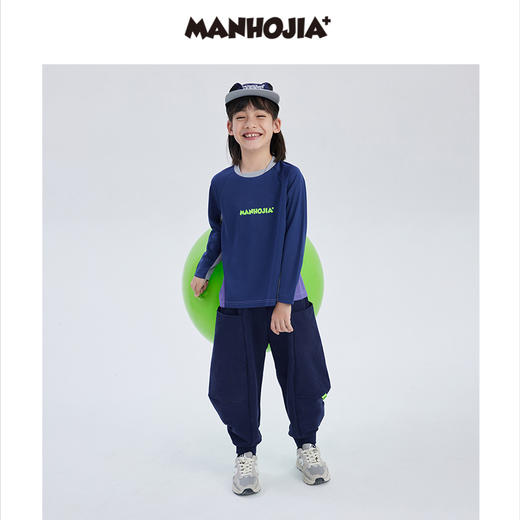 漫画家潮童装儿童户外训练速干衣轻量吸湿插肩袖长T撞色弹力上衣 商品图1