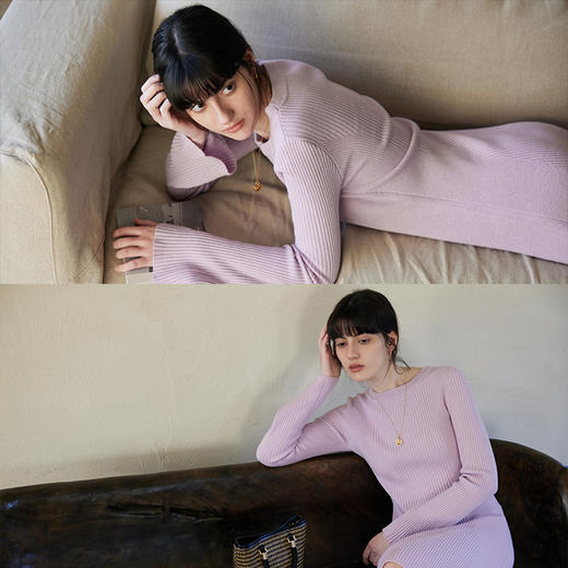 HeyDress针织连衣裙女春秋圆领收腰显瘦中长款气质羊毛内搭裙子 商品图3