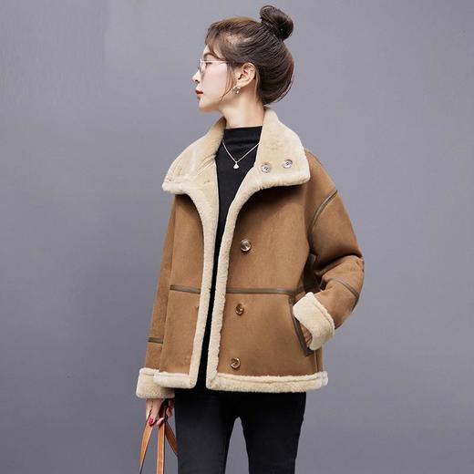 皮毛一体外套女冬2023新款小个子仿羊羔毛鹿皮绒美拉德机车服上衣 商品图0