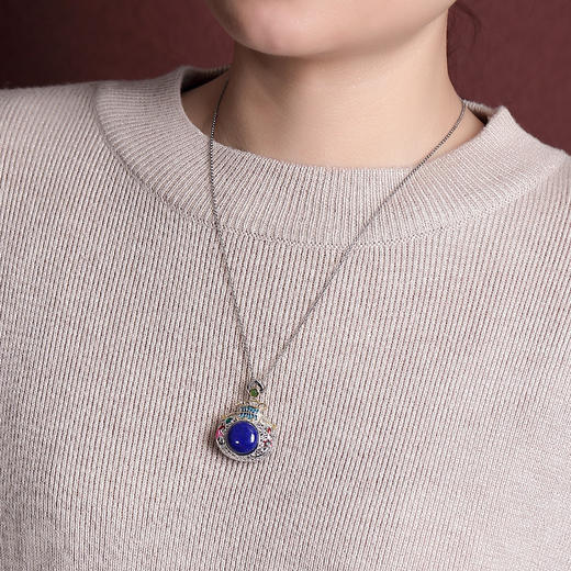 【莲花锦鲤】S925银镀金和田玉青金石珐琅福袋吊坠【CW-DZ06164】 商品图3