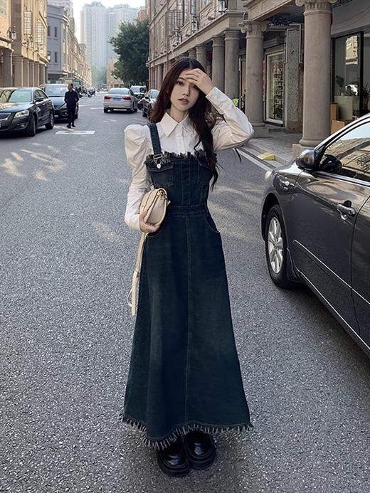 春秋季【大码法式牛仔背带裙女裙子】胖mm 吊带连衣裙 内搭长裙 显瘦套装 商品图0