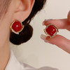 【复古红色方形珍珠耳钉女】秋冬款 气质简约 时尚百搭耳环 商品缩略图0