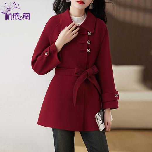 红色毛呢外套女短款2023年秋冬新款女装感小个子气质宽松呢子大衣 商品图1