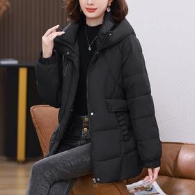 羽绒服女冬季2023新款中年妈妈洋气连帽小个子白鸭绒加厚保暖外套