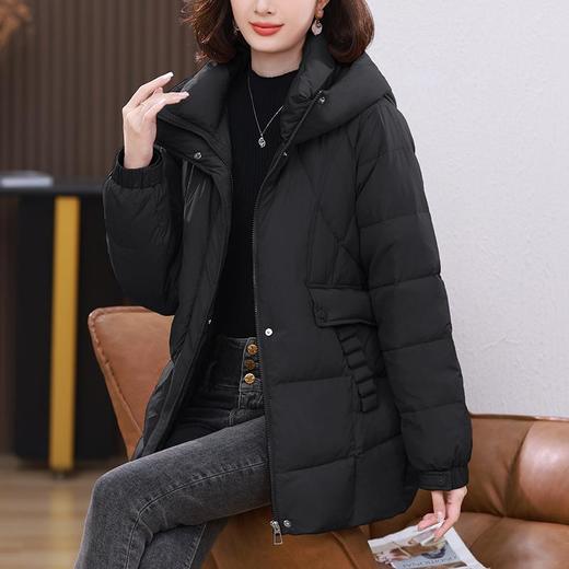 羽绒服女冬季2023新款中年妈妈洋气连帽小个子白鸭绒加厚保暖外套 商品图0