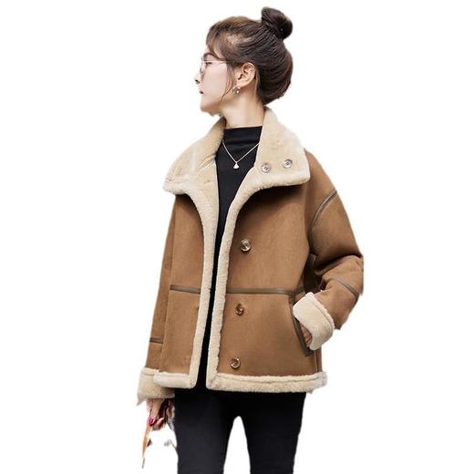 皮毛一体外套女冬2023新款小个子仿羊羔毛鹿皮绒美拉德机车服上衣 商品图4