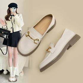ZHR乐福鞋女2024春季新款韩版时尚百搭ins法式金属衔扣小皮鞋