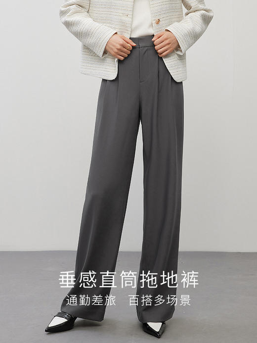 【专属特价】熙世界宽松西装拖地裤秋季阔腿裤2024新款显瘦垂感休闲直筒长裤 商品图1