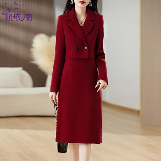 红色毛呢套装女秋冬2023新款女装感气质时尚外套洋装搭配两件套 商品图3