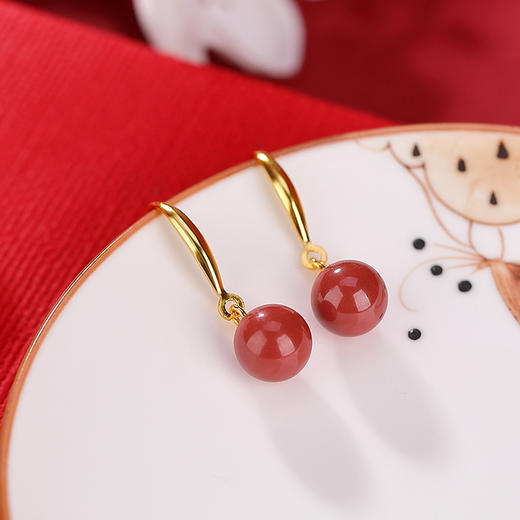 【红颜独醉】S925银镀金帝王砂圆珠耳饰【CW-EG01867】 商品图1