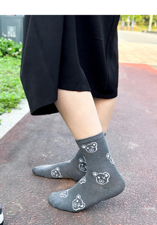 足装秀女秋冬新中筒袜吸湿发热保暖小熊提花爱心刺绣早春中邦女袜 商品图10