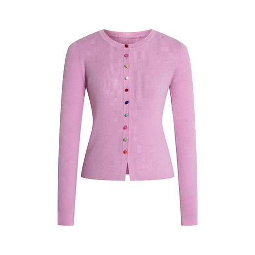 HeyDress彩虹扣针织开衫女春秋软糯修身叠穿内搭上衣短款别致毛衫 商品图4