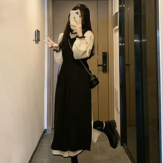 春秋季【法式温柔气质 黑色长袖连衣裙子】细腻拼接，温柔显瘦长裙女 商品图2