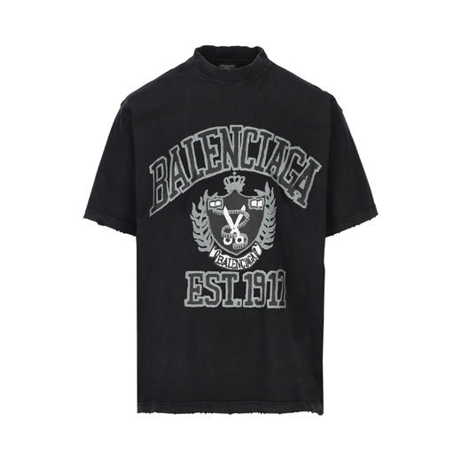 【二】BALENCIAGA 巴黎世家 男士棉质徽标印花圆领短袖T恤 黑色 739784 TOVK1 8190 商品图0