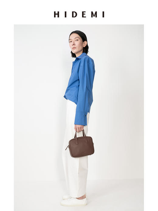 HIDEMI 极简设计感不对称扭结收腰短款衬衫 商品图4