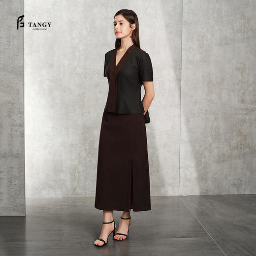 TANGY Collection天意精品2024春季新品气质拼接修身莨绸香云纱上衣短外套 L241002 商品图0