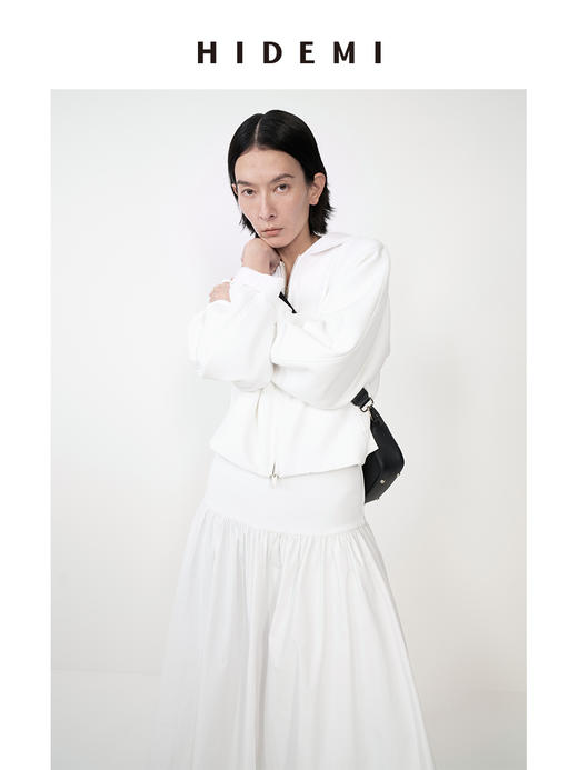 HIDEMI 休闲廓形空气感拉链开衫连帽短夹克/百褶半身裙 商品图2