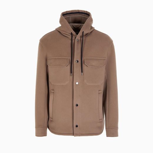 EMPORIO ARMANI 阿玛尼 男士柔软初剪羊毛连帽外套 浅棕 6R1B94 1NMYZ 0144 商品图0