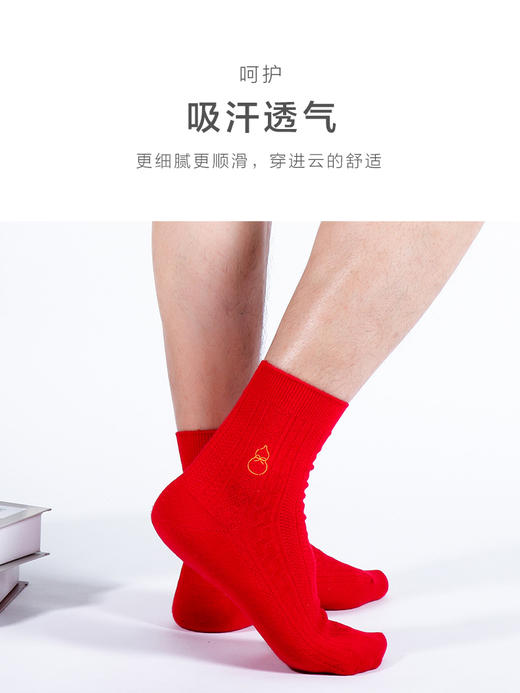 足装秀新品秋冬男棉红袜子丝光羊毛刺绣红运本命年新年喜庆中邦袜 商品图3