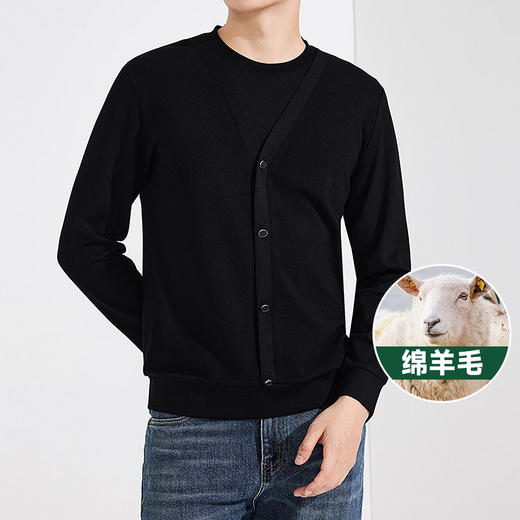 【绵羊毛】【假两件】【新款DDA】大依优型大码假两件长袖T恤圆领加肥加大肥佬休闲商务宽松透气上衣打底 商品图0