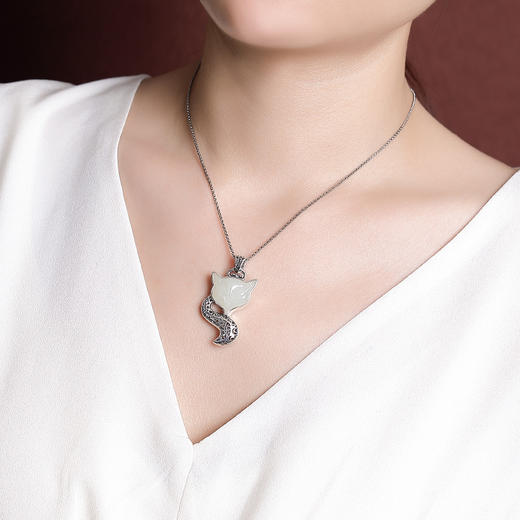 【灵狐】S925银和田玉镂空狐狸吊坠【CW-DZ06148】 商品图3