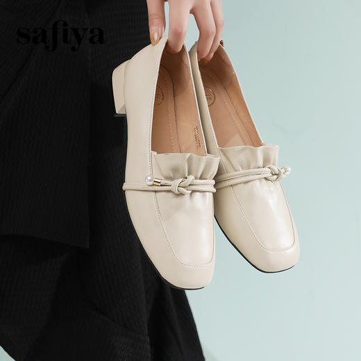 Safiya/索菲娅2024春季法式温柔风方头褶皱真皮浅口通勤单鞋 SF41112066 商品图4