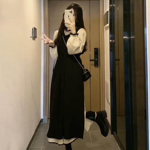 春秋季【法式温柔气质 黑色长袖连衣裙子】细腻拼接，温柔显瘦长裙女 商品图3