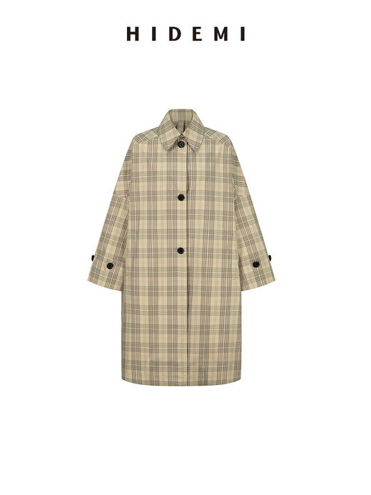 HIDEMI 卡其格纹廓形伞状长款风衣套装 商品图11