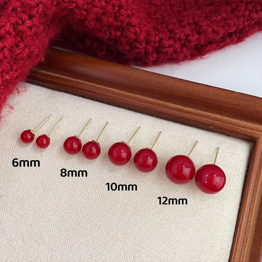 925银针【经典复古 正圆红色珍珠耳钉】通勤百搭 适合过年耳饰 耳环女 商品图3