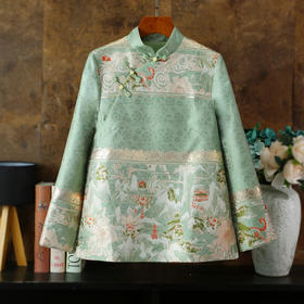 新春款改良旗袍上衣，复古立领锦绣千山提花盘扣修身女装短外套ZSM-240125