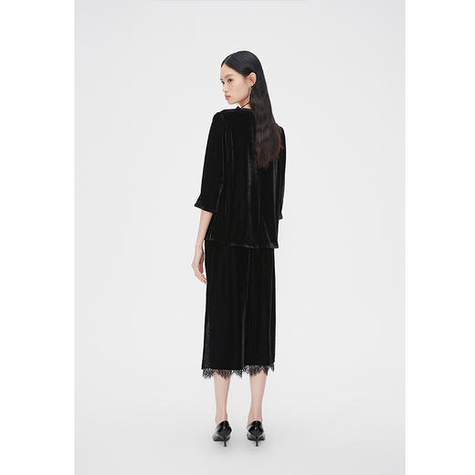 NEELLY纳俪商场同款丝绒套装裙春蕾丝拼接开叉半身裙女七分袖上衣N24023Z01124 商品图3