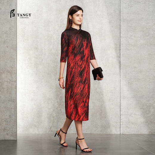 TANGY Collection天意精品2024春季新品100%桑蚕丝真丝气质旗袍连衣裙 L241802 商品图0