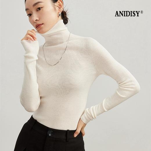 一体无缝100%绵羊毛高领长袖套头针织衫 商品图0