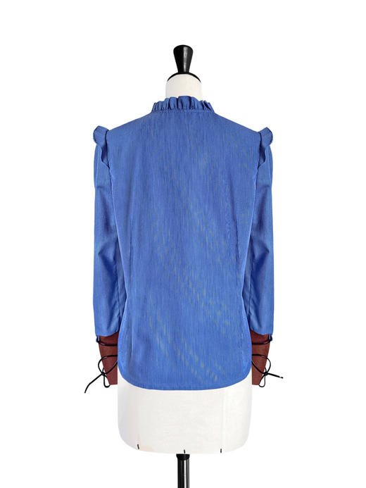 TYNVIE 袖口绑带配布长袖衬衫-蓝条纹 商品图9