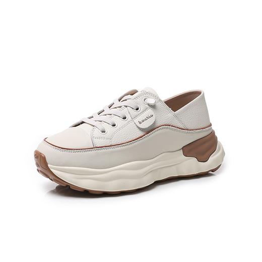 真皮踩跟两穿圆头低帮松紧带带厚底平跟休闲鞋 商品图4