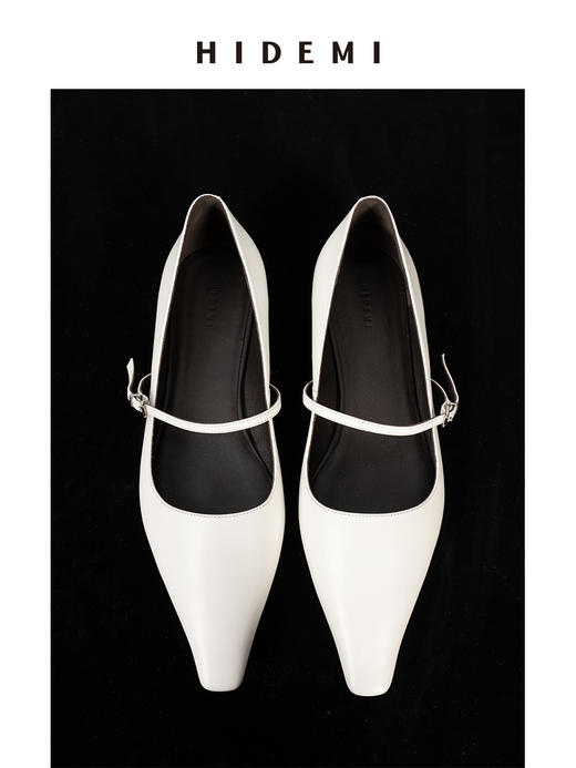 HIDEMI 复古极简方尖头浅口一字扣玛丽珍平底鞋 商品图5