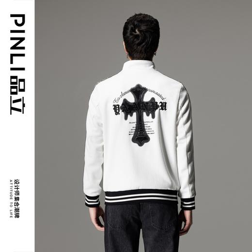 PINLI品立2024春季新款男士立领字母绣花针织夹克外套GD241104039 商品图3