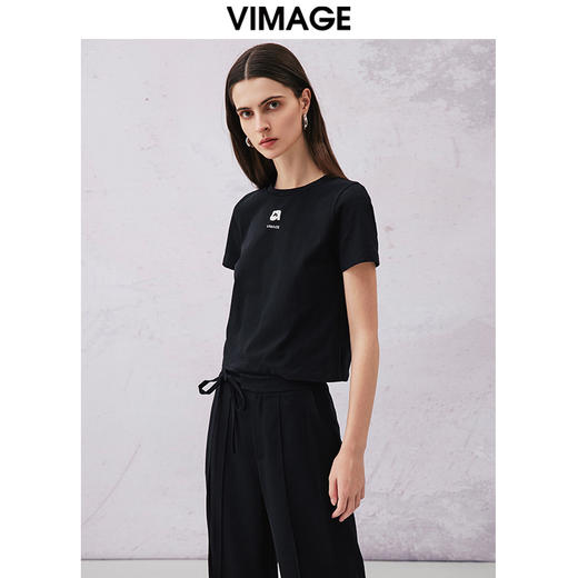 VIMAGE纬漫纪夏季新款时尚百搭打底舒适圆领印花T恤V2102716 商品图2