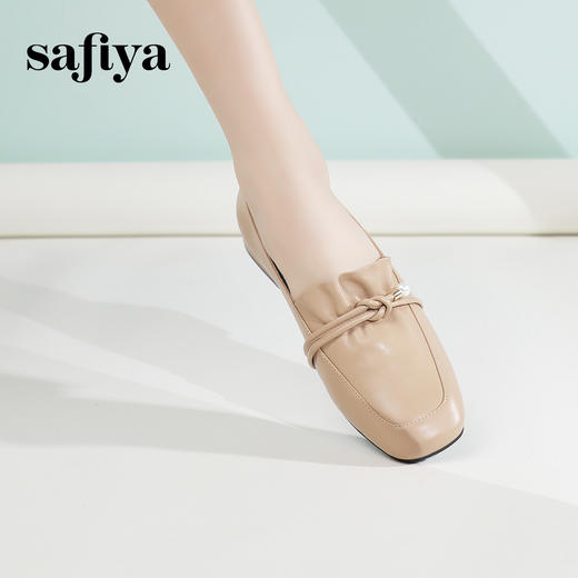 Safiya/索菲娅2024春季法式温柔风方头褶皱真皮浅口通勤单鞋 SF41112066 商品图7