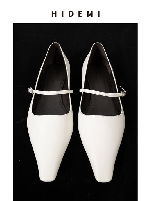 HIDEMI 复古极简方尖头浅口一字扣玛丽珍平底鞋 商品图6