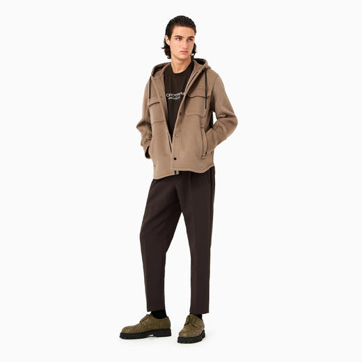 EMPORIO ARMANI 阿玛尼 男士柔软初剪羊毛连帽外套 浅棕 6R1B94 1NMYZ 0144 商品图3