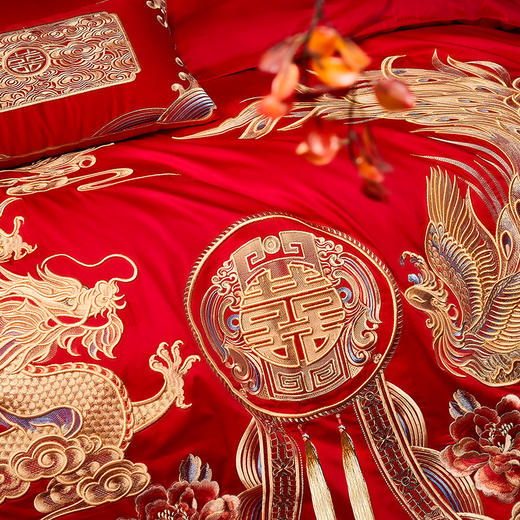 自然醒160支长绒棉提花尊享系列婚庆多件套中式传统婚庆全棉床单四件套龙凤床盖被套床上用品GDS 商品图10