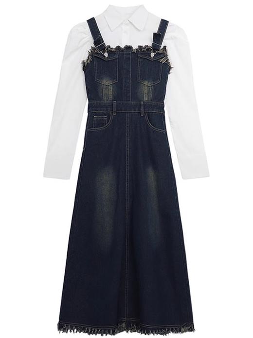 春秋季【大码法式牛仔背带裙女裙子】胖mm 吊带连衣裙 内搭长裙 显瘦套装 商品图4