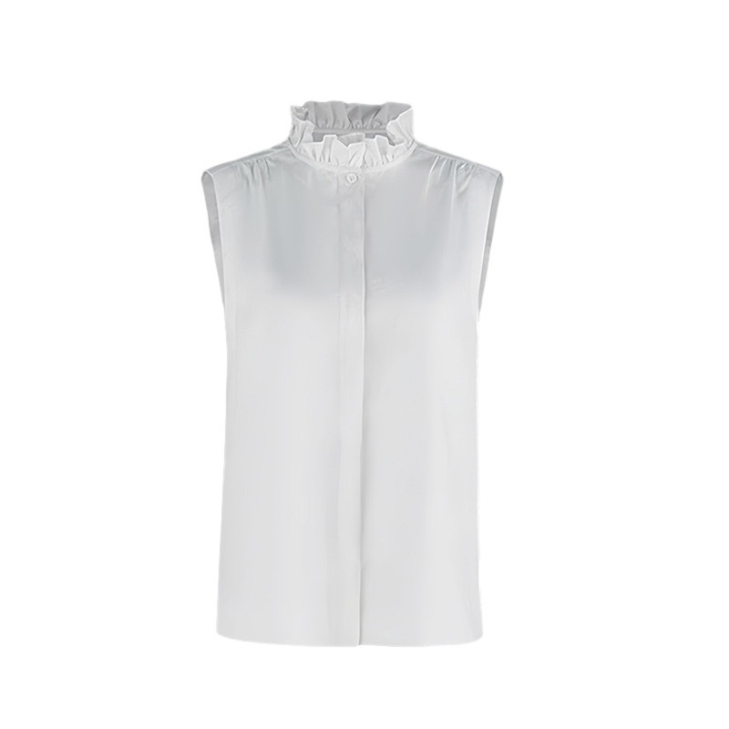 【现货】【叠穿神器】【通勤减龄显瘦】2024春季新款内搭荷叶领无袖衬衫小背心无袖打底衫H241050358