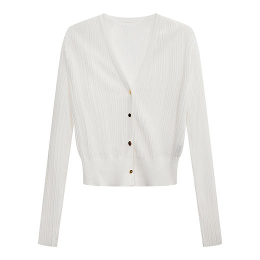 NEELLY纳俪商场同款春V领长袖针织开衫女简约时尚高级感外套上衣N24023A01100 商品图0