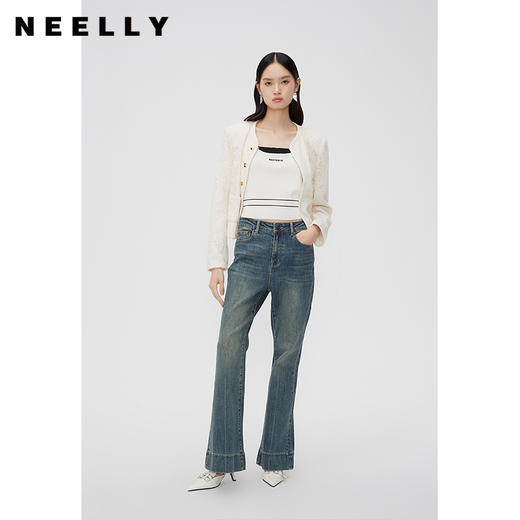 NEELLY纳俪商场同款春季亮片镂空绣花薄外套女法式气质甜美短上衣N24023C01109 商品图2