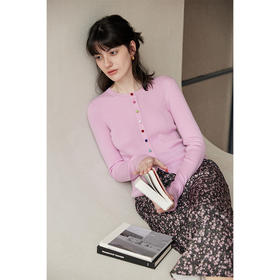 HeyDress彩虹扣针织开衫女春秋软糯修身叠穿内搭上衣短款别致毛衫