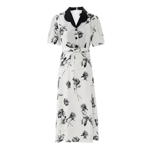 EITIE爱特爱春季新品复古印花高腰显瘦连衣裙7307026 商品图5