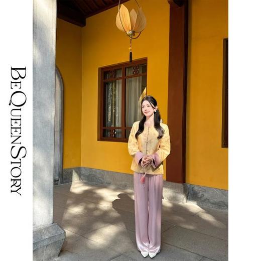 BeQueenStory【凤冠芳华】新中式蝴蝶花纹提花撞色国风上衣女外套 商品图3