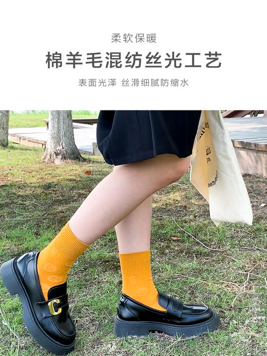 足装秀女新款秋冬丝光羊毛保暖柔软双针暗纹纯色中邦百搭春季女袜 商品图2